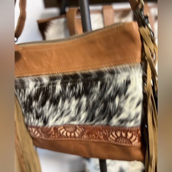 NEW Myra Bag Hand-Tooled Leather Cowhide Fringe crossbody festival flower Gift 💡 - Picture 6 of 9